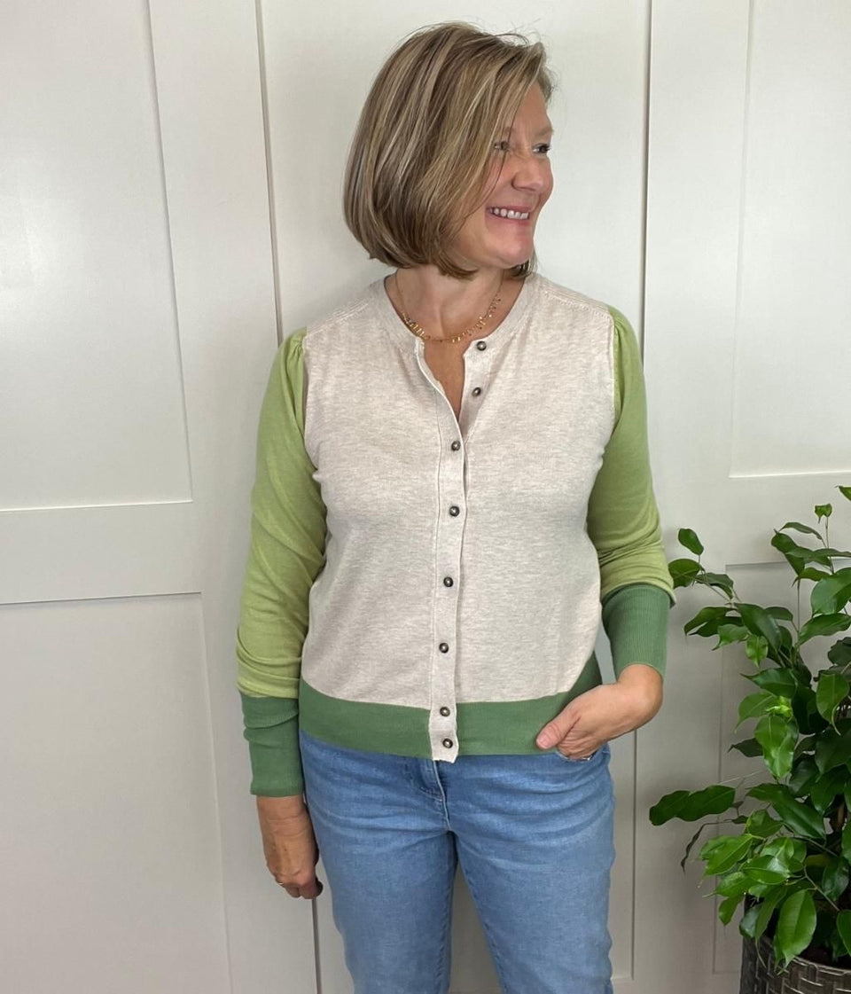 Green Colour Block Cardigan