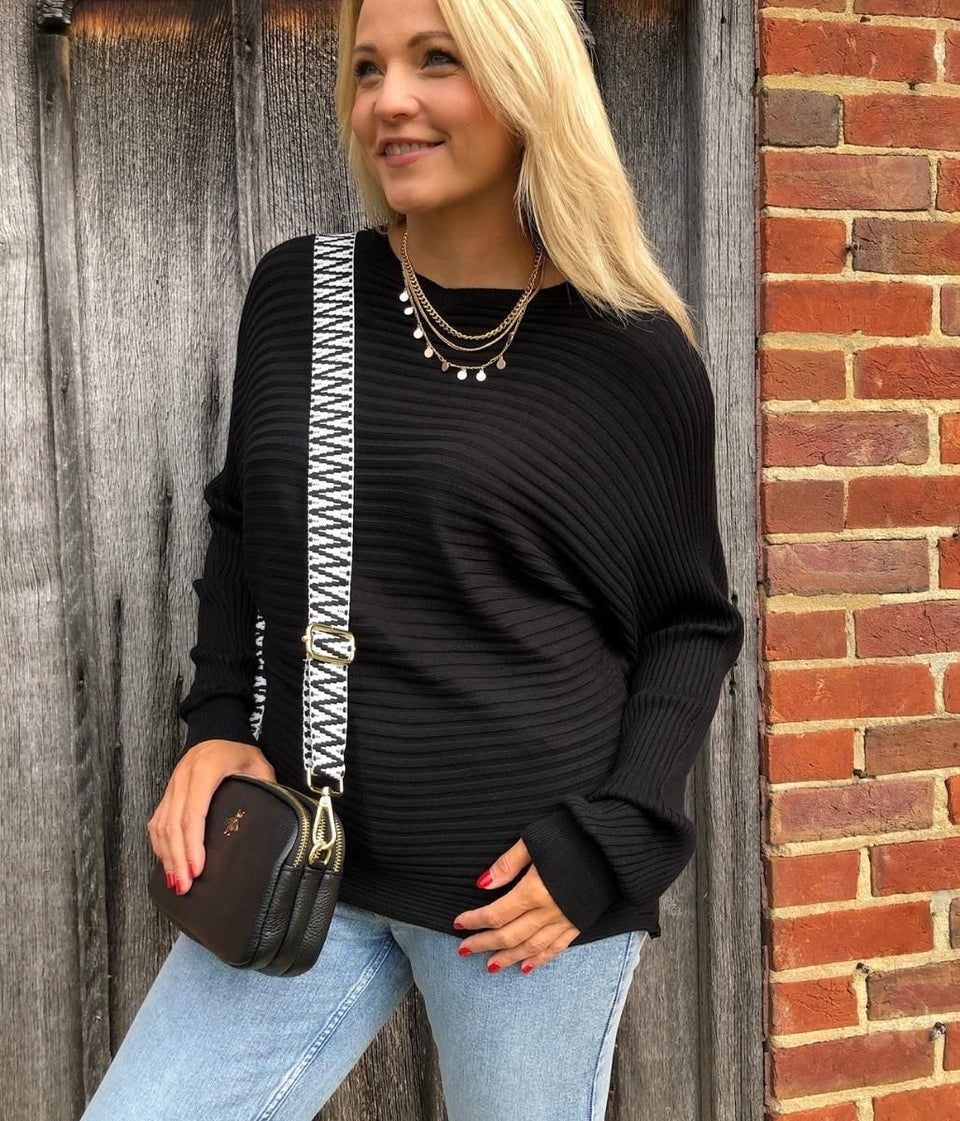 Black Ribbed Batwing Jumper