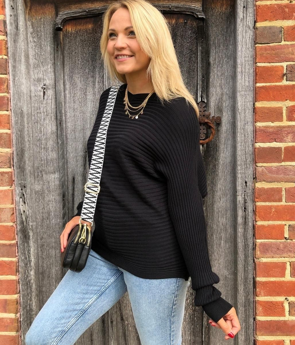 Black Ribbed Batwing Jumper