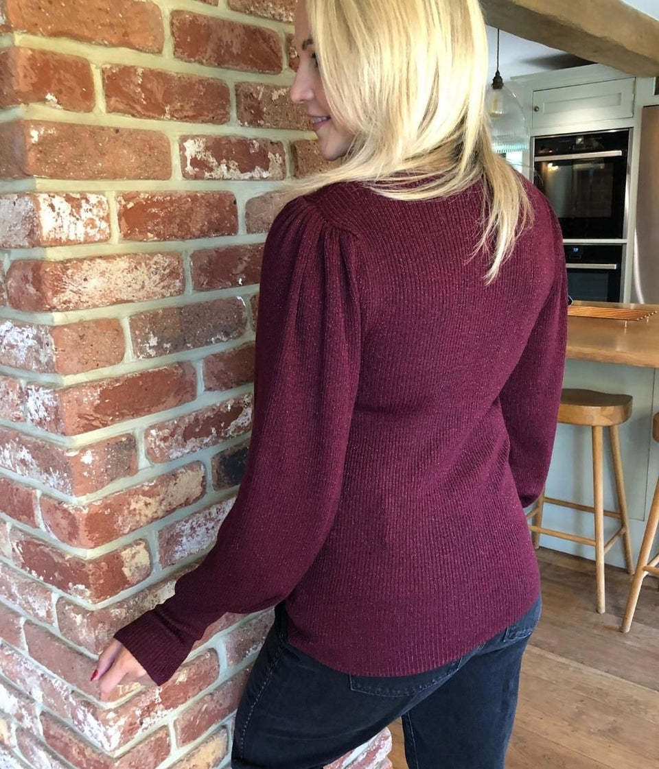 Burgundy Sparkle Metallic Scoop Neck Jumper