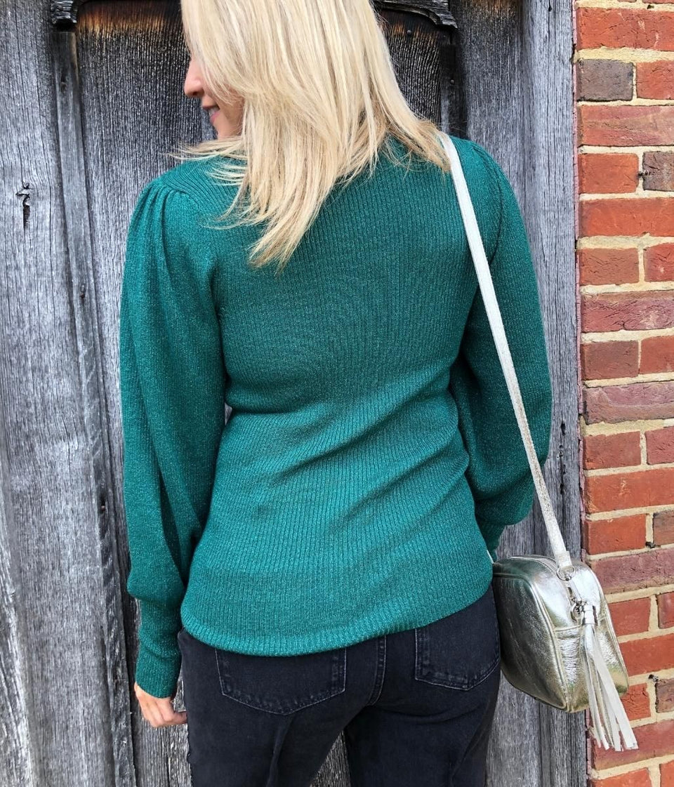 Green Sparkle Metallic Scoop Neck Jumper