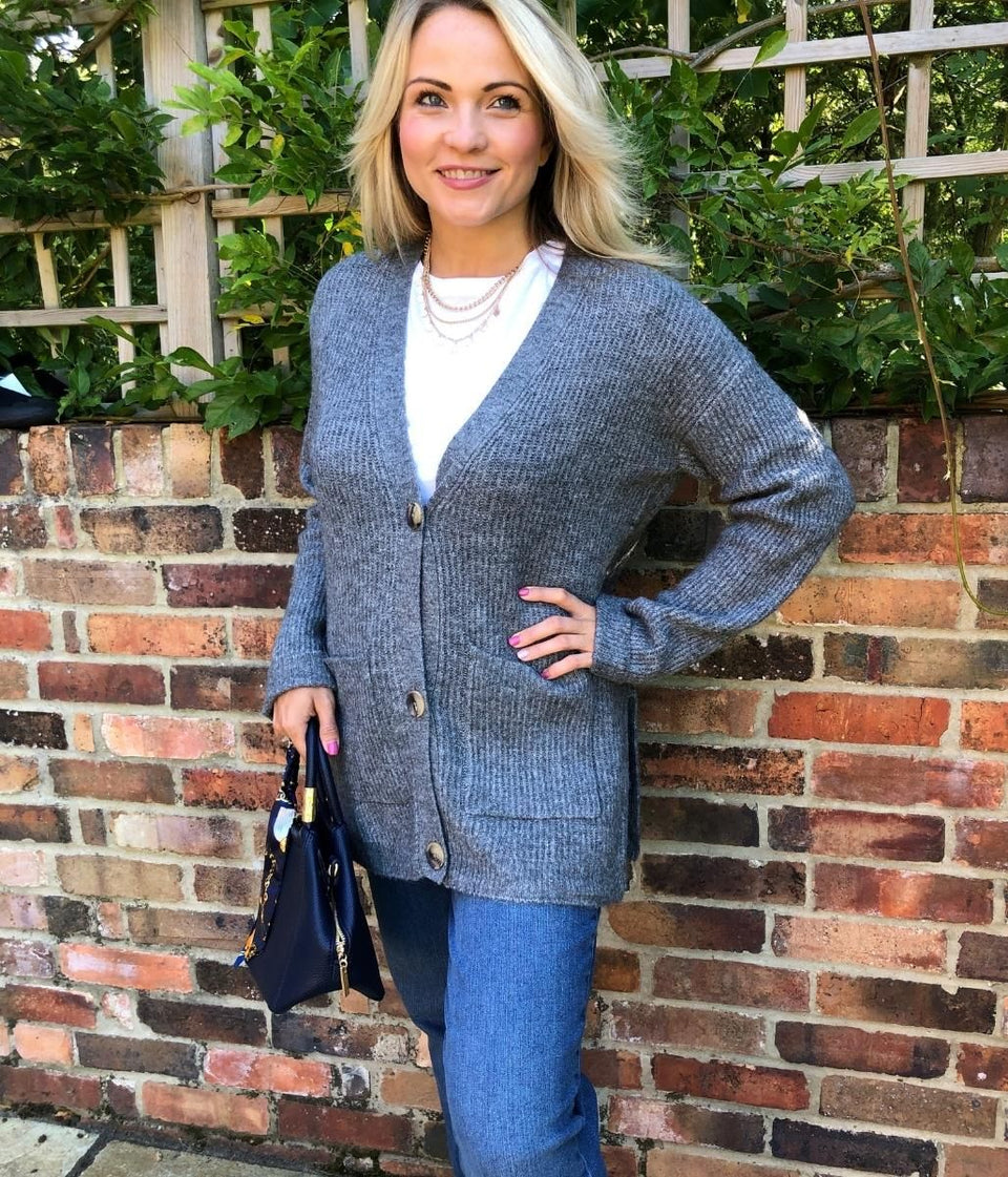 Charcoal Buttoned Pocket Cardigan