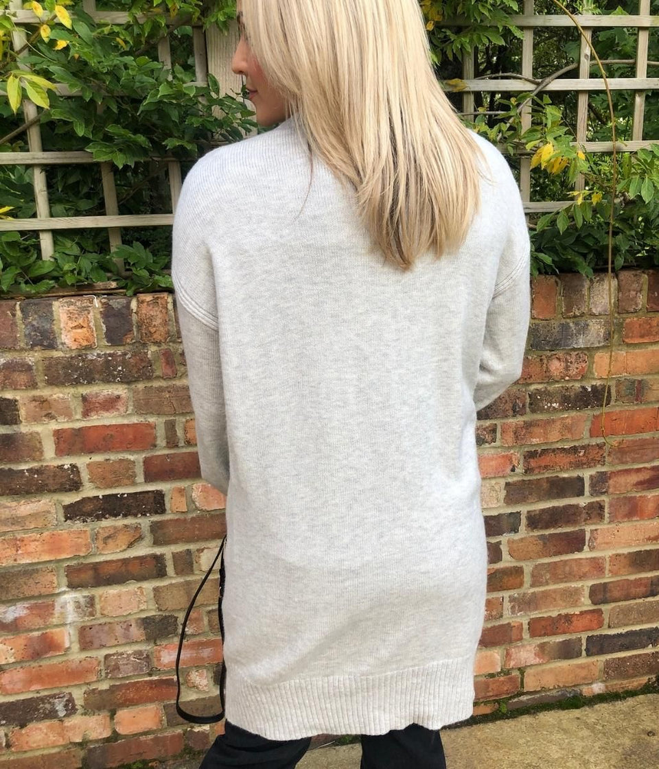 Grey Longline Rib Detail Cardigan