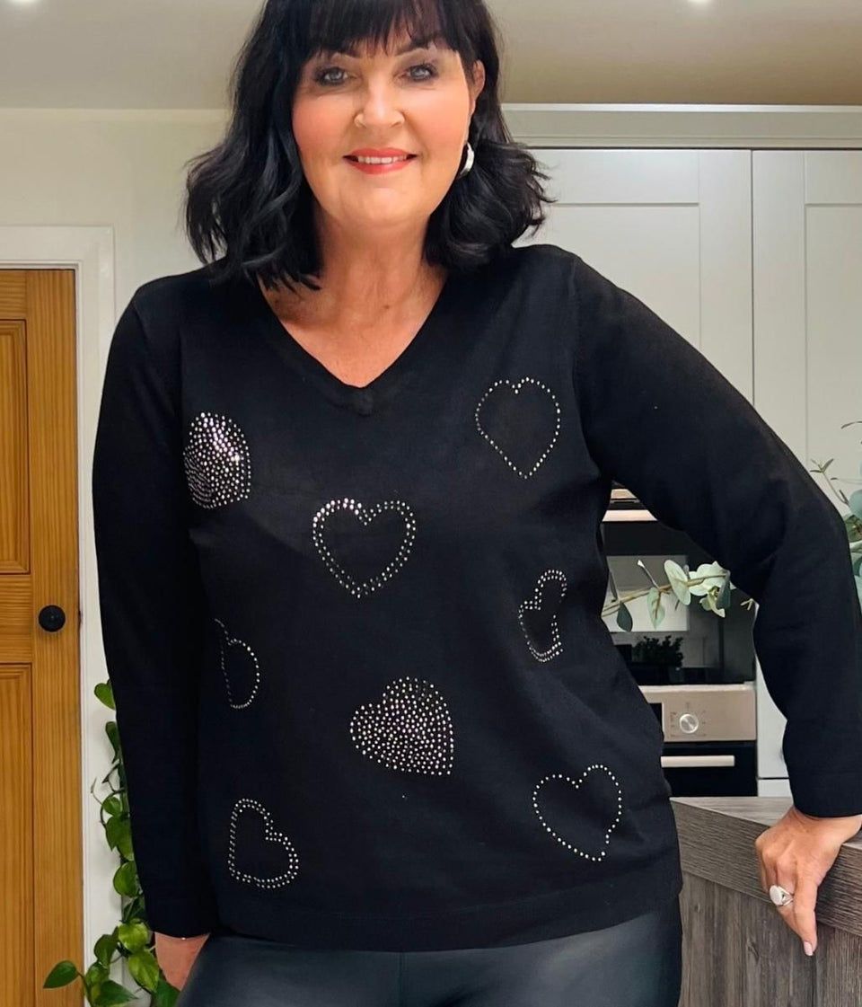 Black Diamante Heart Jumper