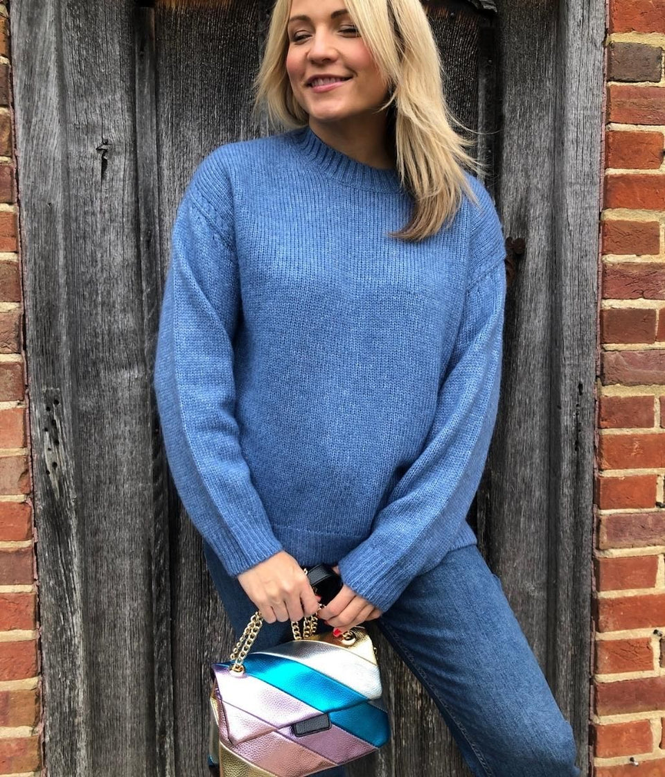 Ocean Blue Textured Crew Neck Jumper