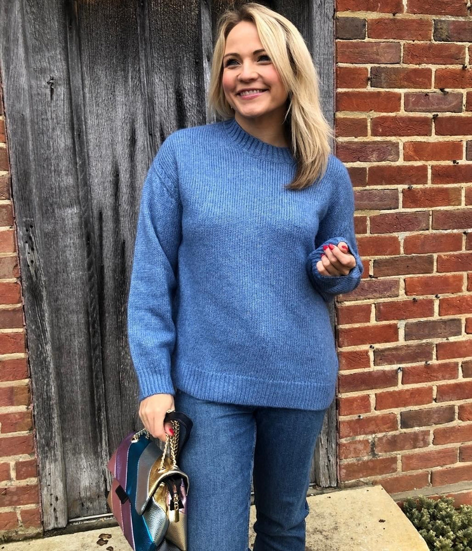 Ocean Blue Textured Crew Neck Jumper