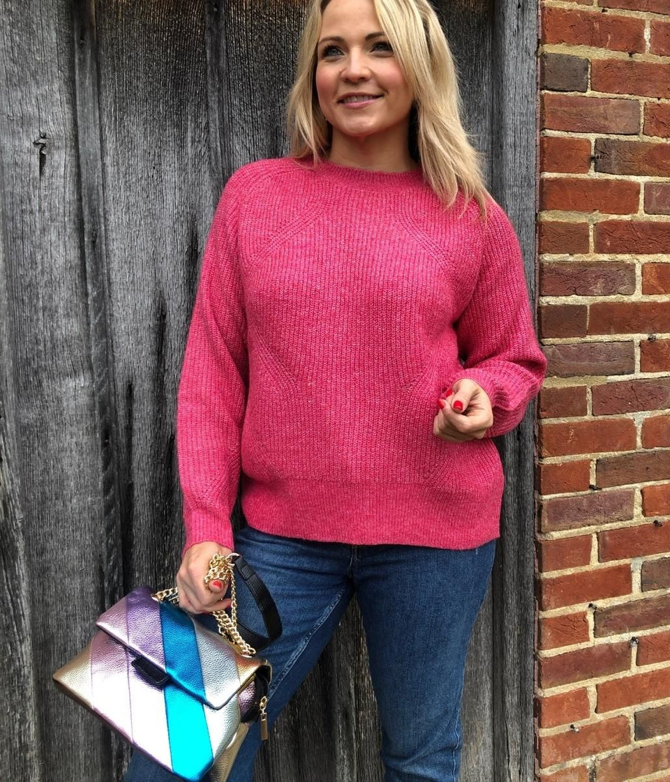 Raspberry Ribbed Relaxed Jumper