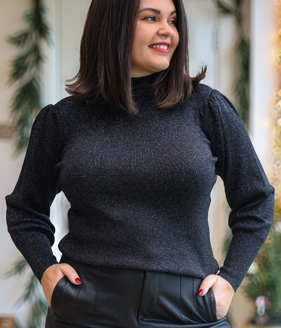 Black Sparkly Turtle Neck Jumper