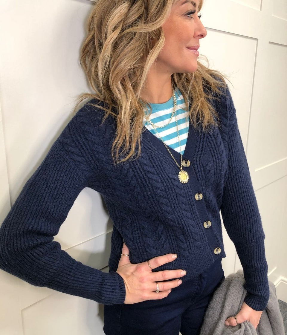 Navy Button Cable Cardigan