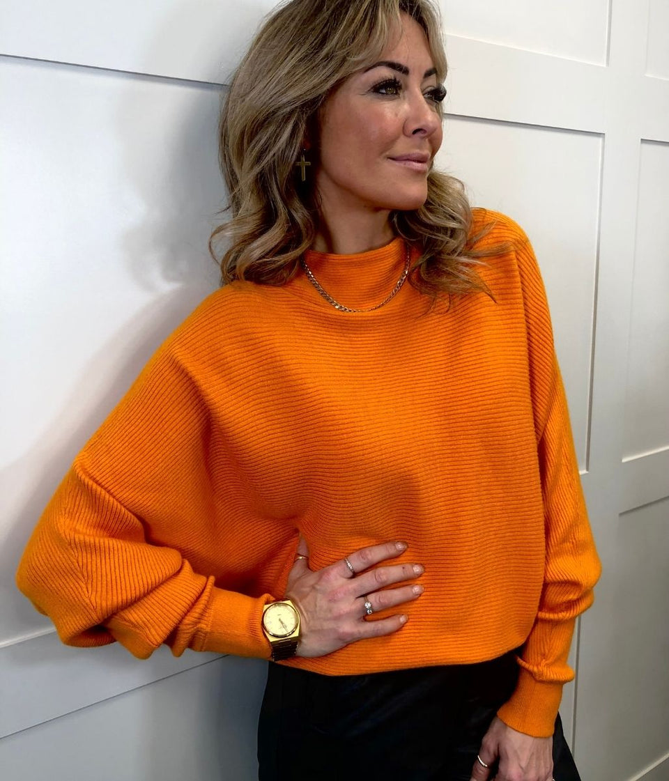 Orange Soft Ribbed Batwing Jumper