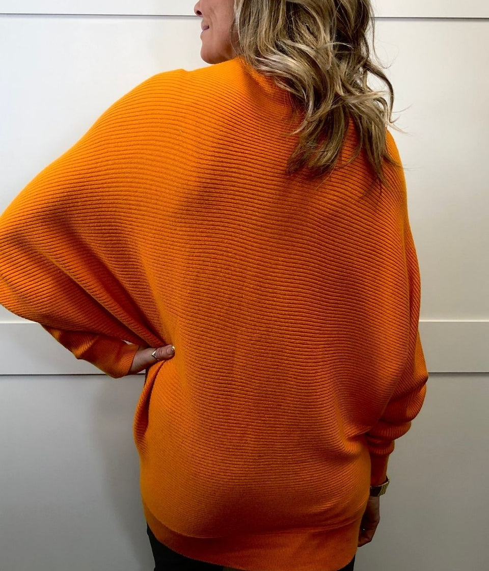 Orange Soft Ribbed Batwing Jumper