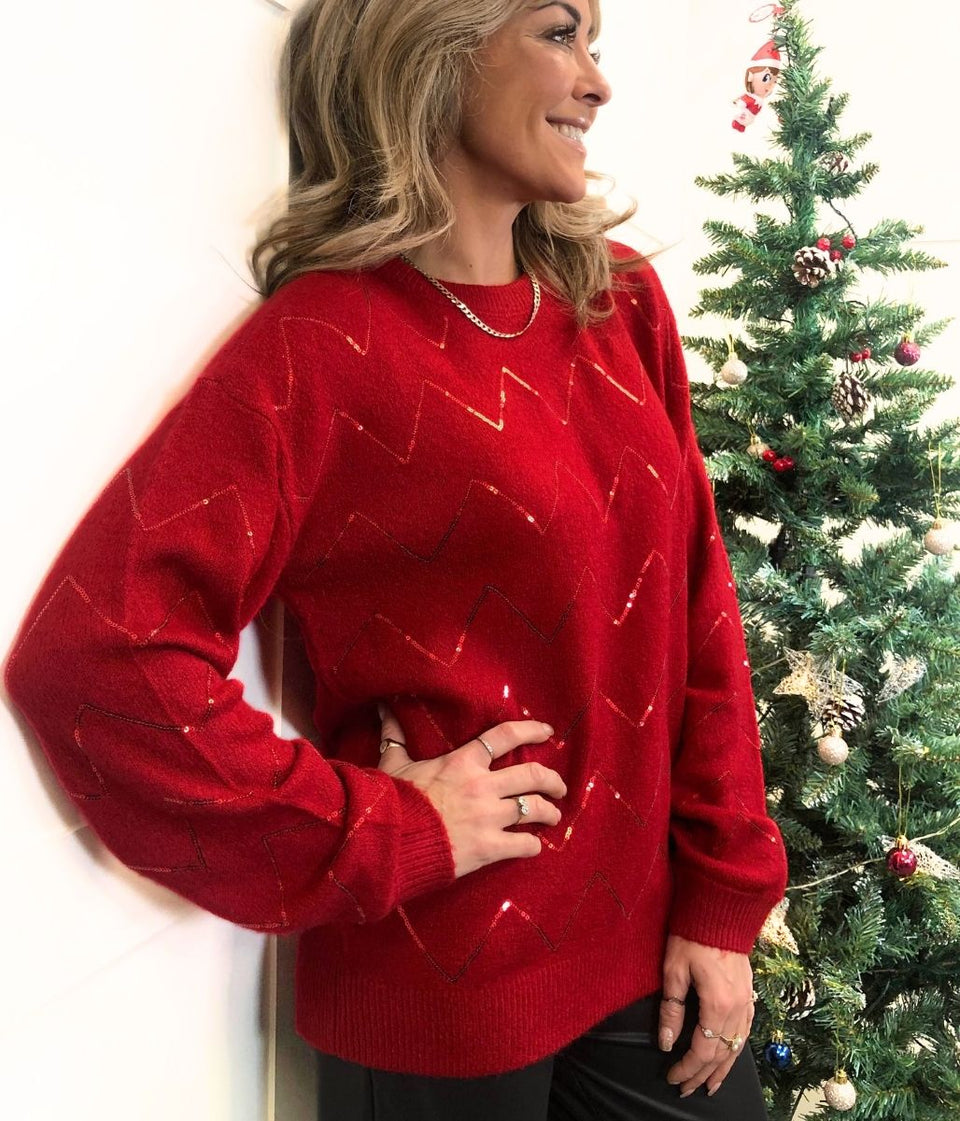 Red Sequin Zigzag Jumper