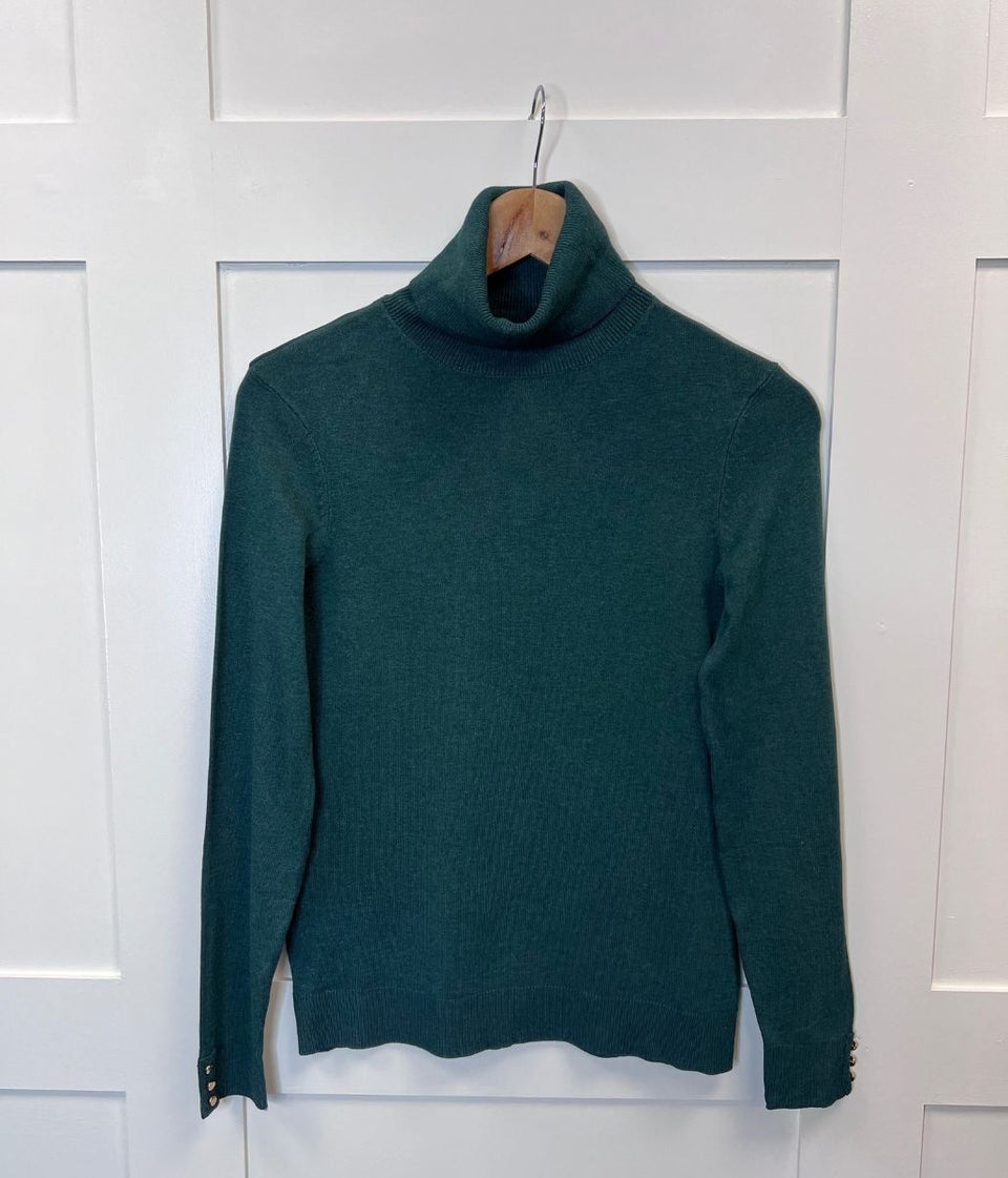 Green Roll Neck Fine Knit Jumper