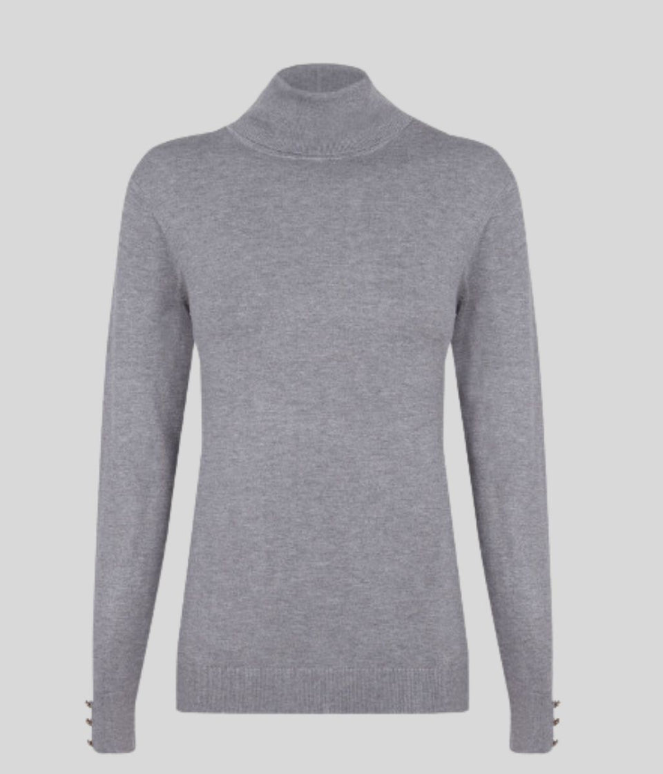 Grey Roll Neck Fine Knit Jumper