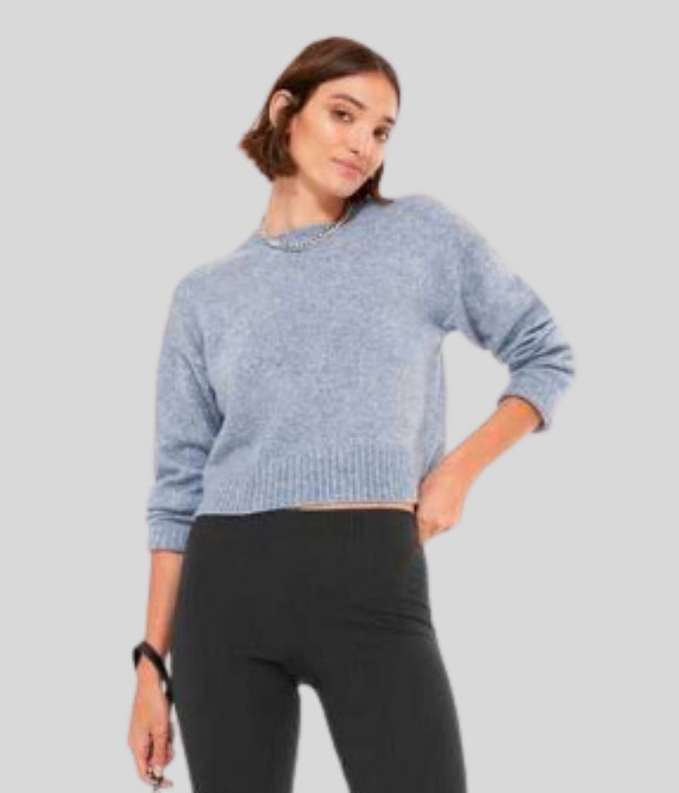 Light Blue Fine Knit Cropped Jumper