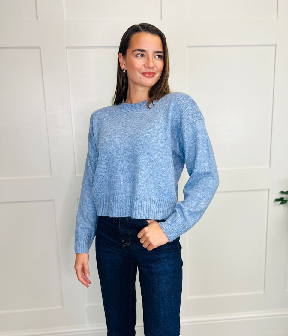 Light Blue Fine Knit Cropped Jumper