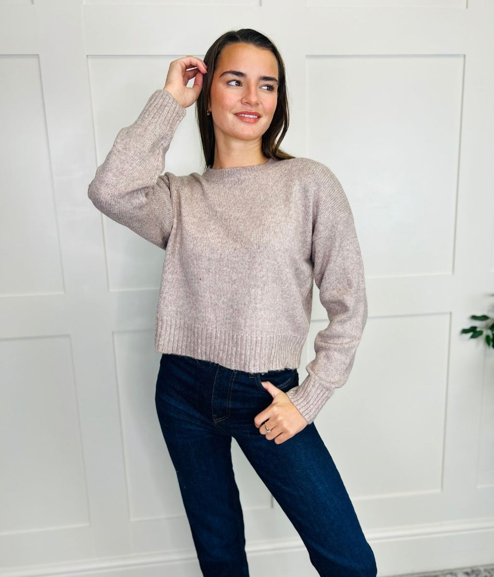 Pale Pink Fine Knit Cropped Jumper