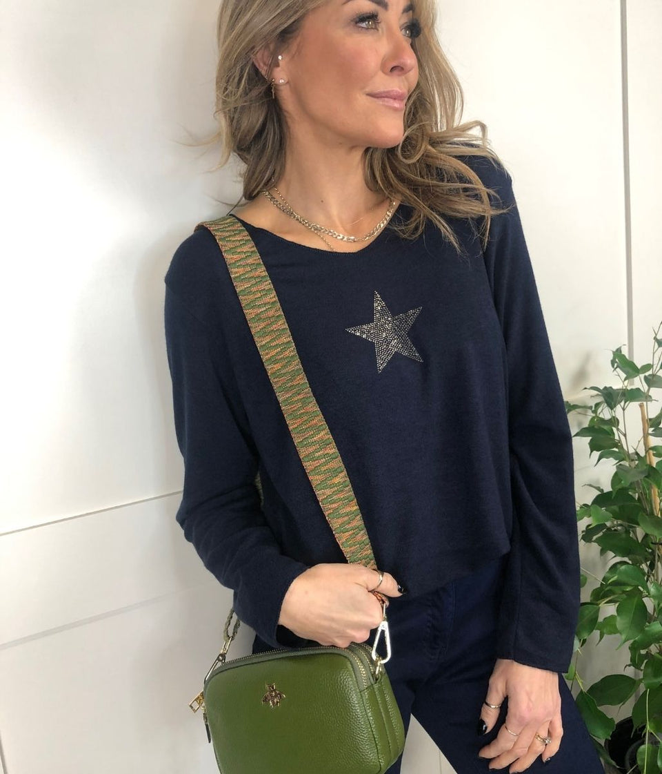 Navy Diamante Star Lightweight Jumper