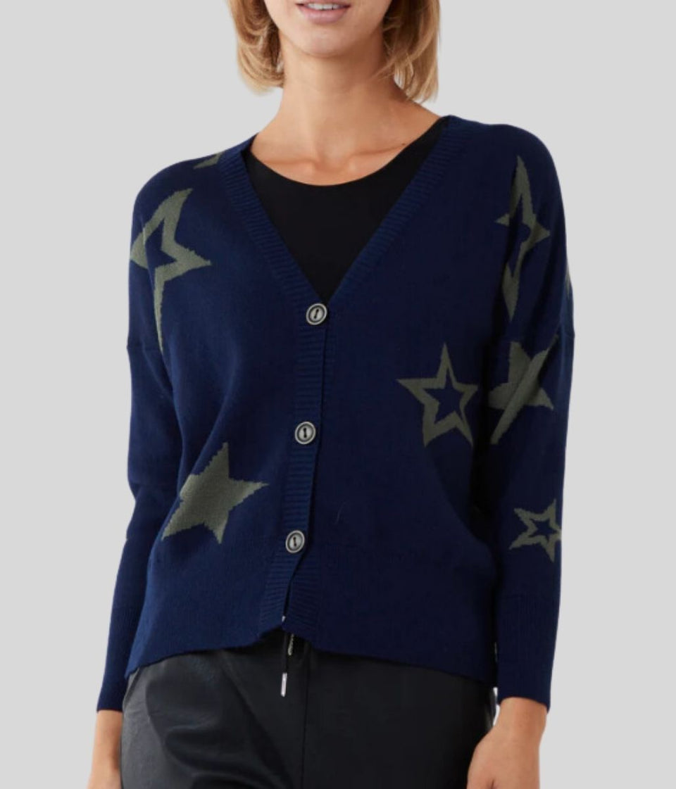 Navy Star Fine Knit Button Cardigan