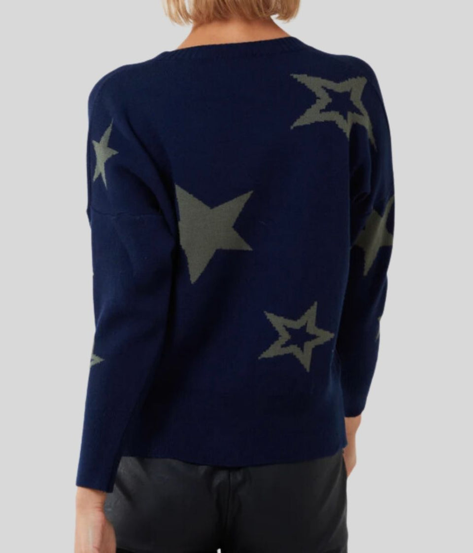 Navy Star Fine Knit Button Cardigan