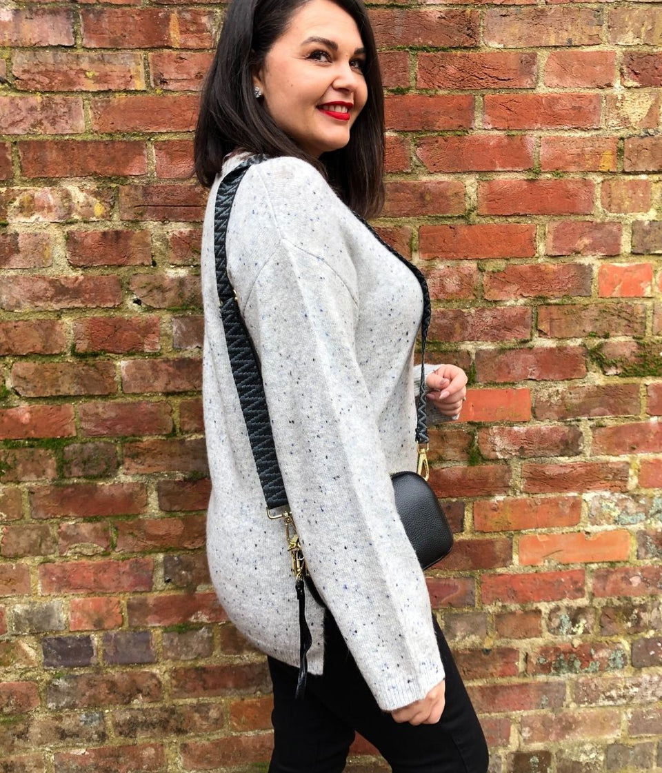 Grey Flecked Relaxed V Neck Jumper