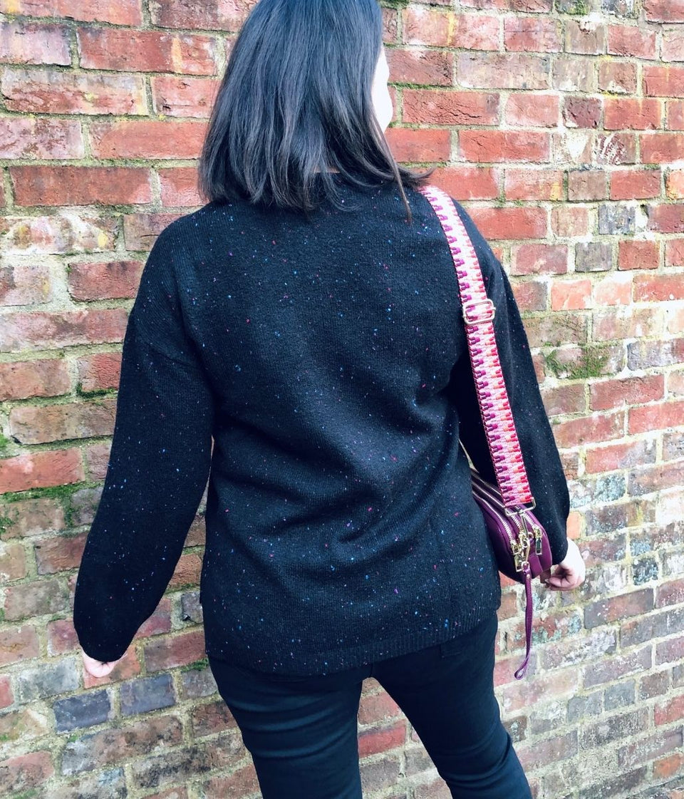 Black Flecked Relaxed V Neck Jumper