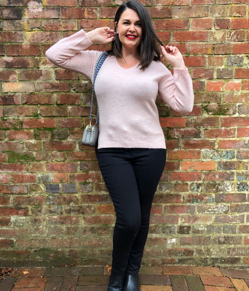 Pale Pink Relaxed V Neck Jumper