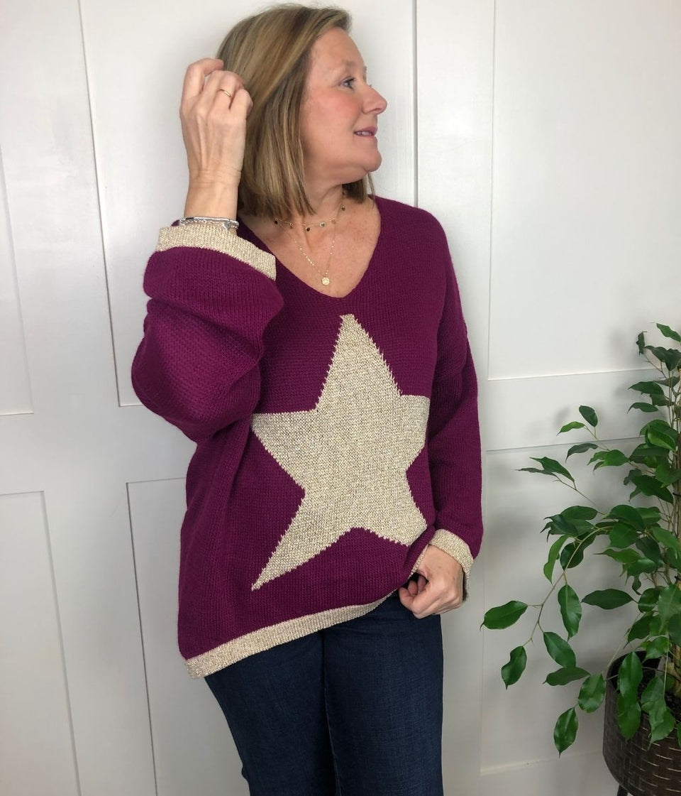 Purple Metallic Star Jumper