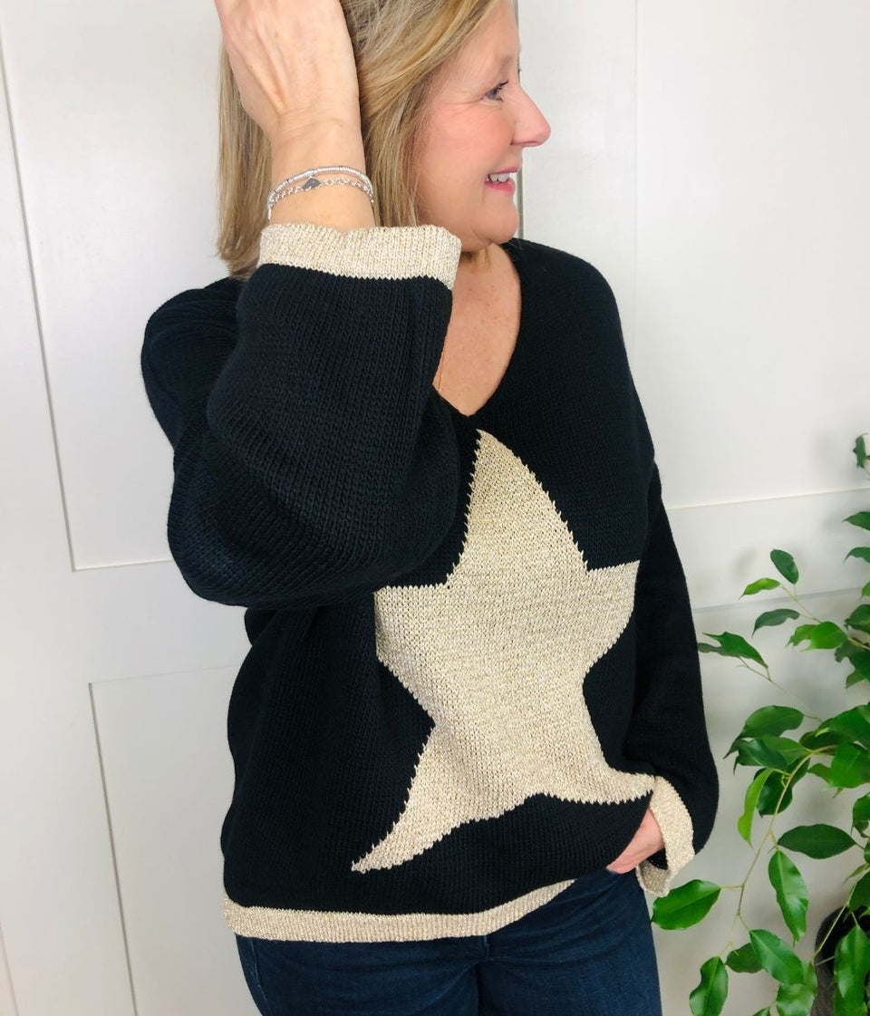 Black Metallic Star Jumper