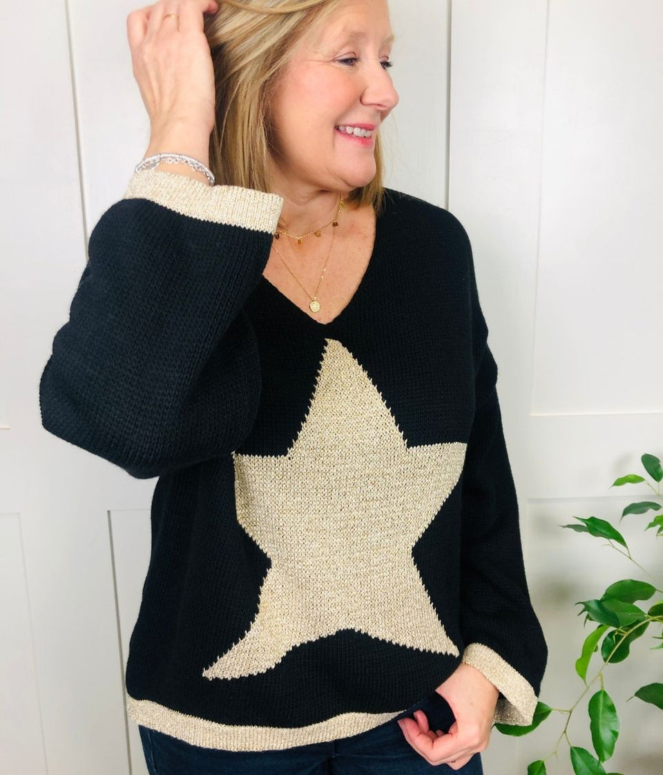 Black Metallic Star Jumper