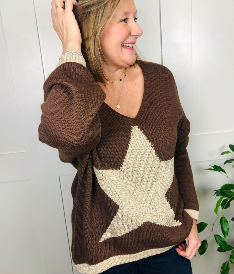 Brown Metallic Star Jumper