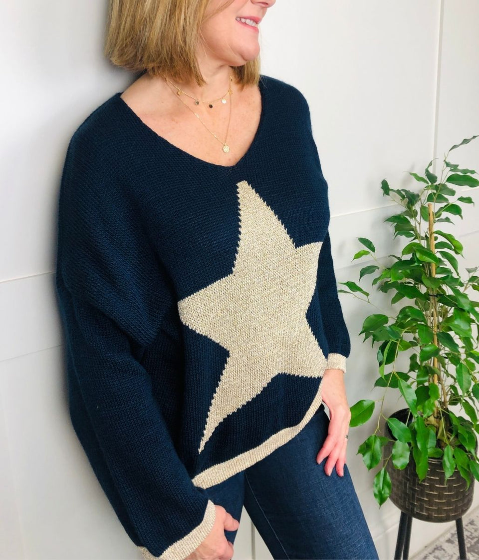 Navy Metallic Star Jumper