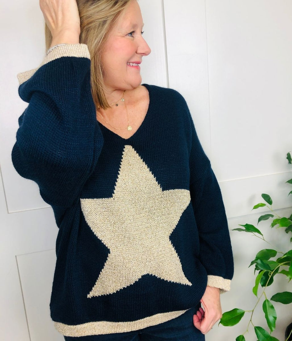 Navy Metallic Star Jumper