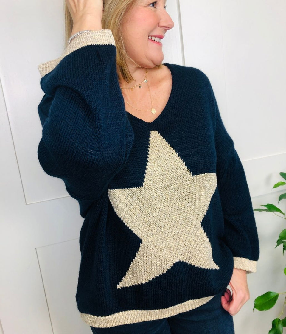 Navy Metallic Star Jumper