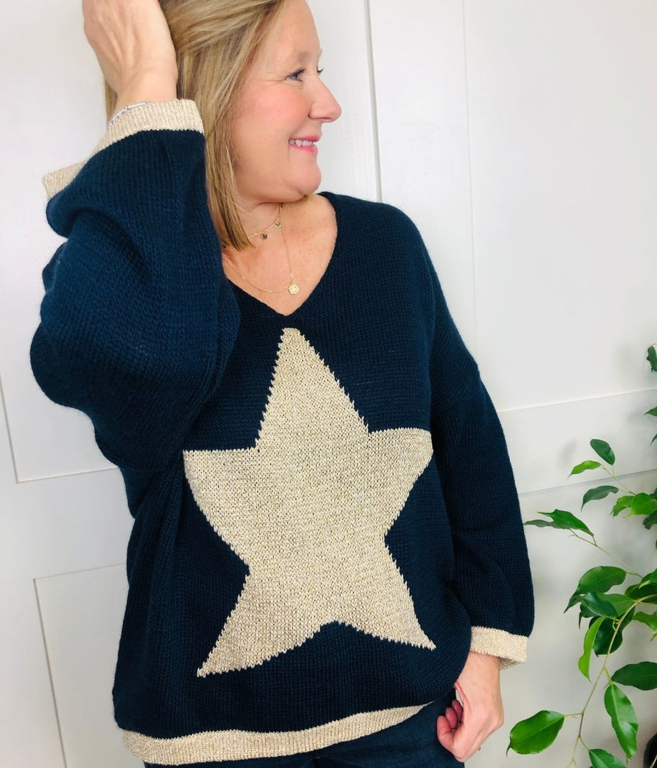 Navy Metallic Star Jumper