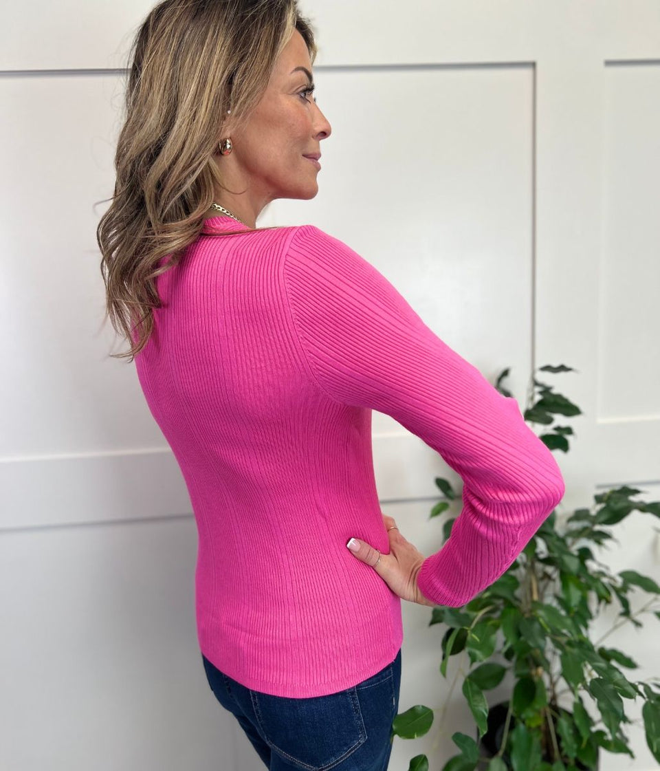 Pink Ribbed Crew Neck Jumper