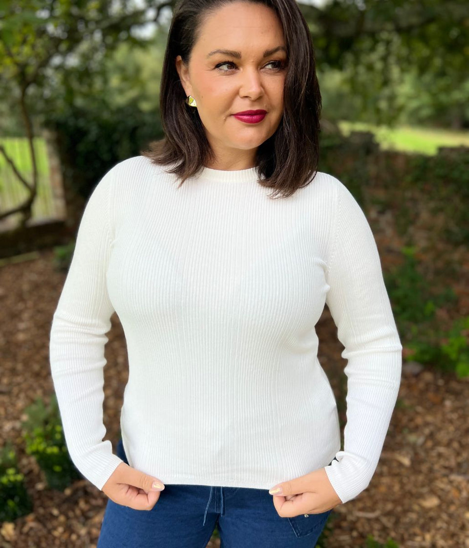 Ivory Ribbed Crew Neck Jumper