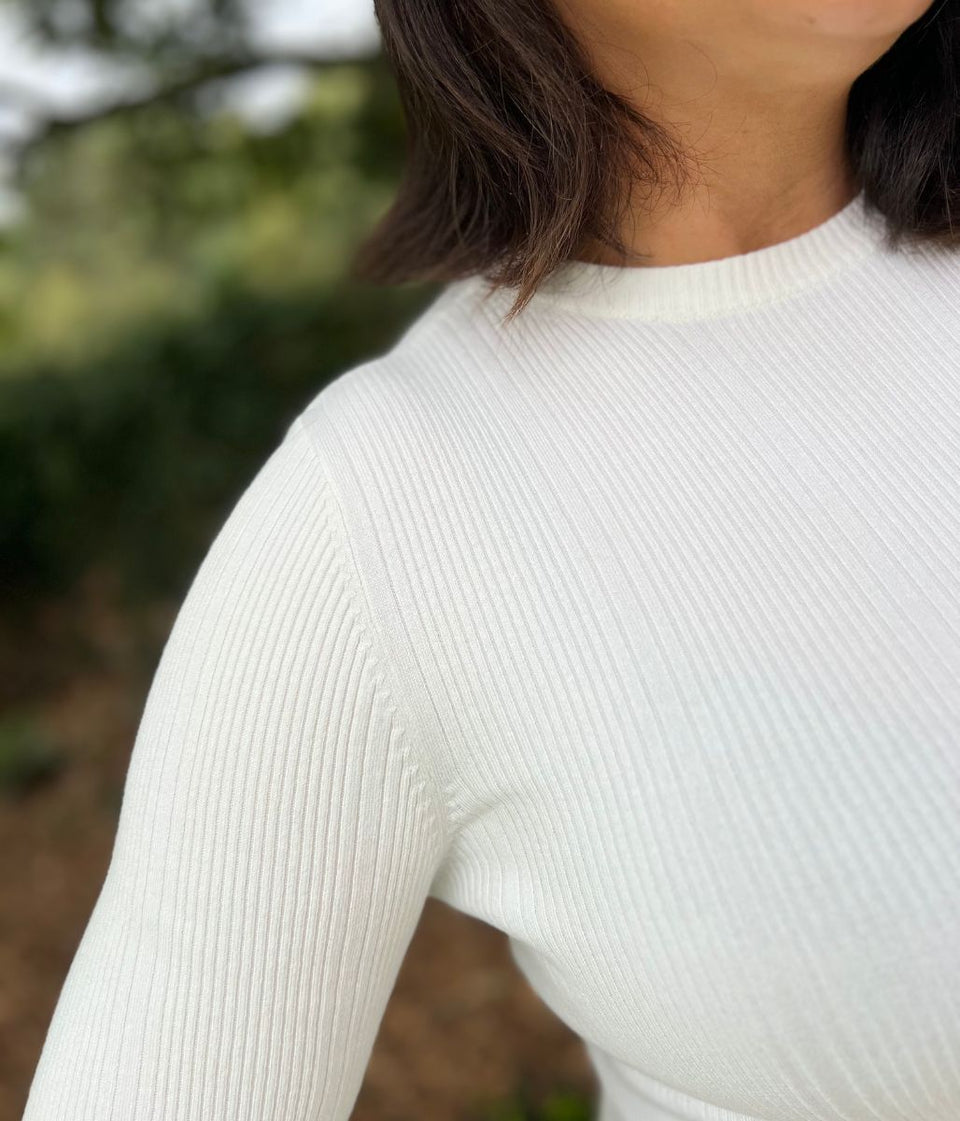 Ivory Ribbed Crew Neck Jumper