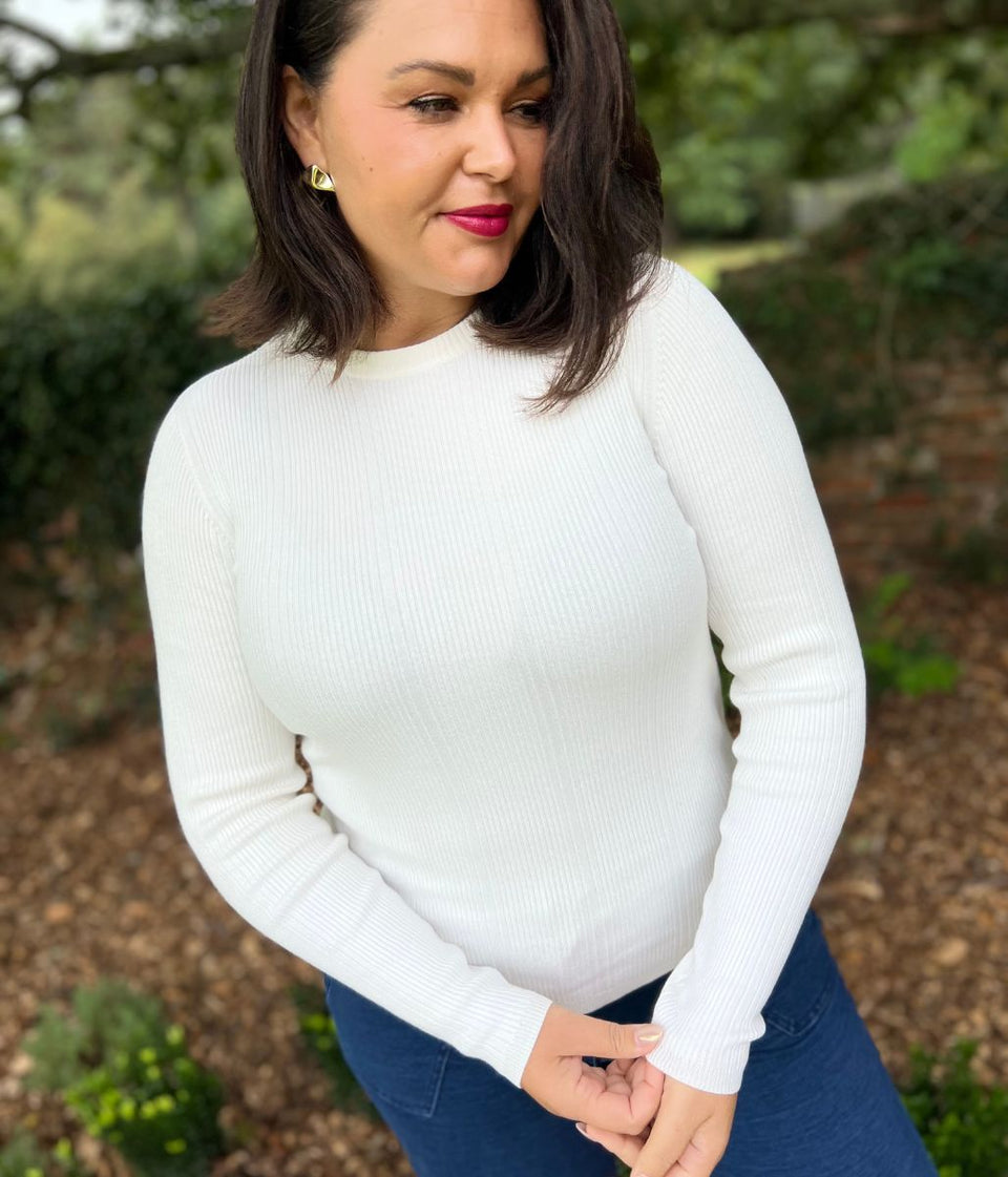 Ivory Ribbed Crew Neck Jumper