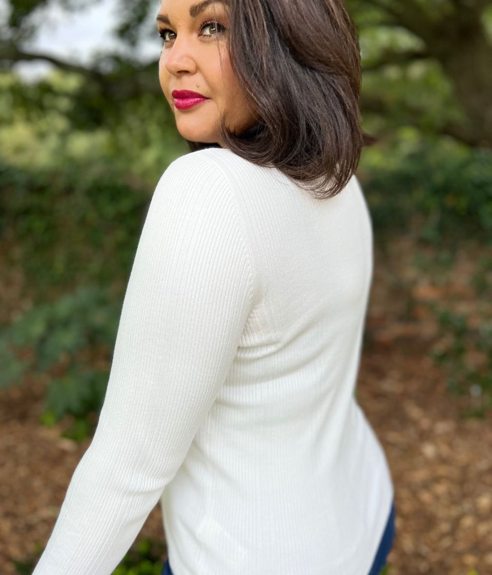Ivory Ribbed Crew Neck Jumper