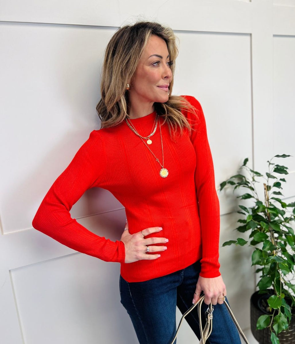 Orange Ribbed Crew Neck Jumper