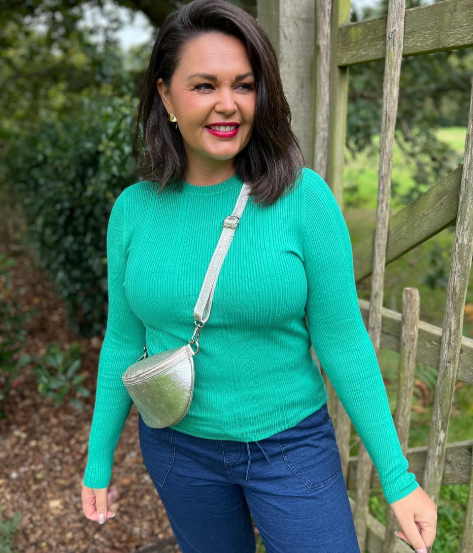 Green Ribbed Crew Neck Jumper