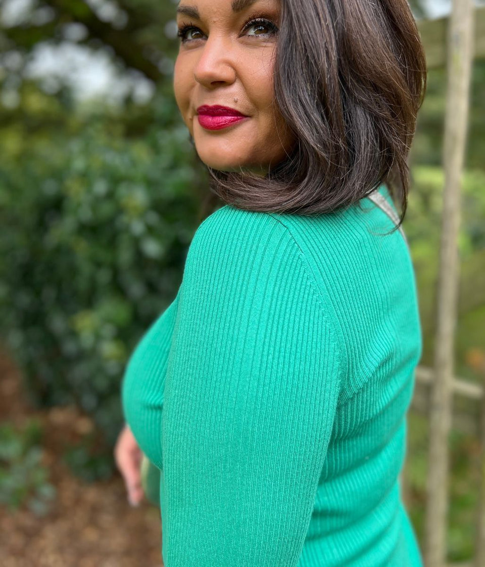 Green Ribbed Crew Neck Jumper