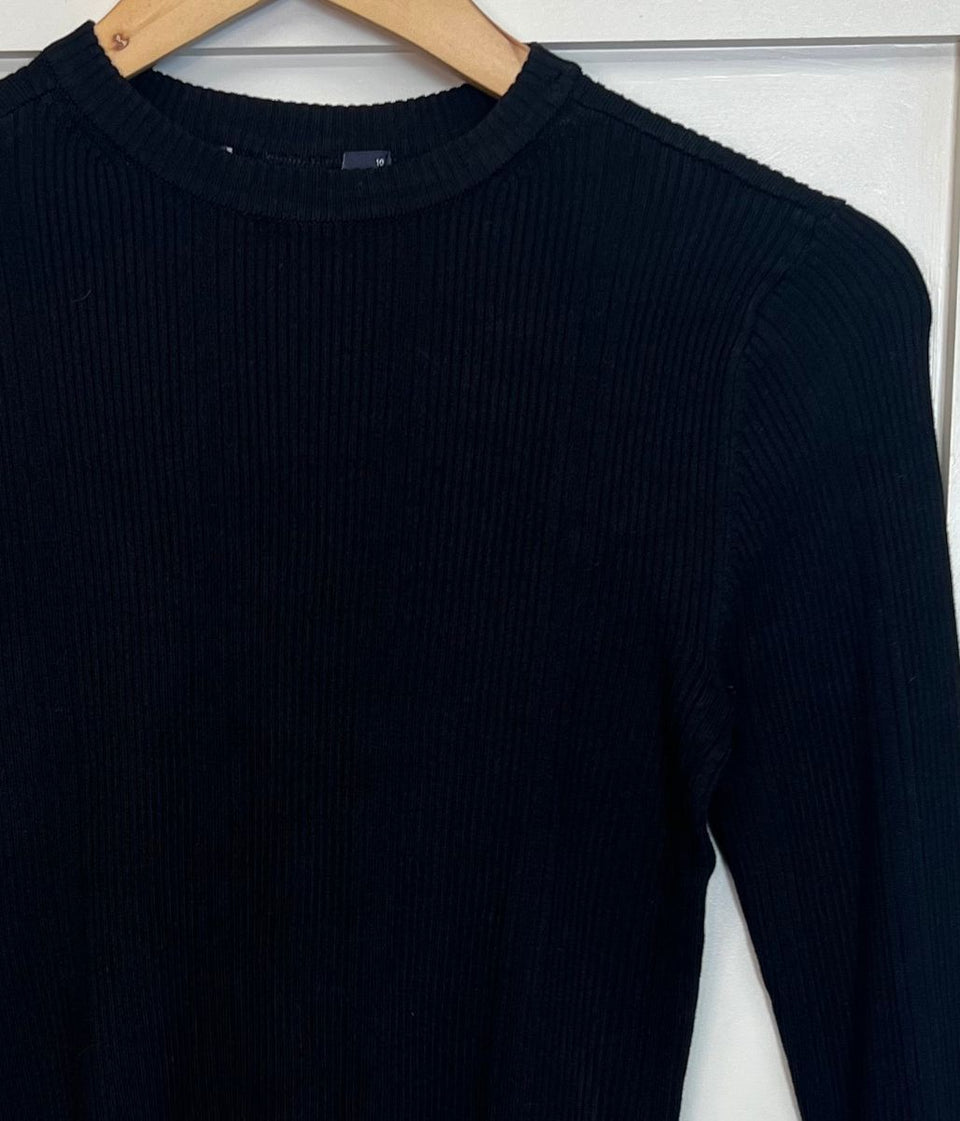 Black Ribbed Crew Neck Jumper