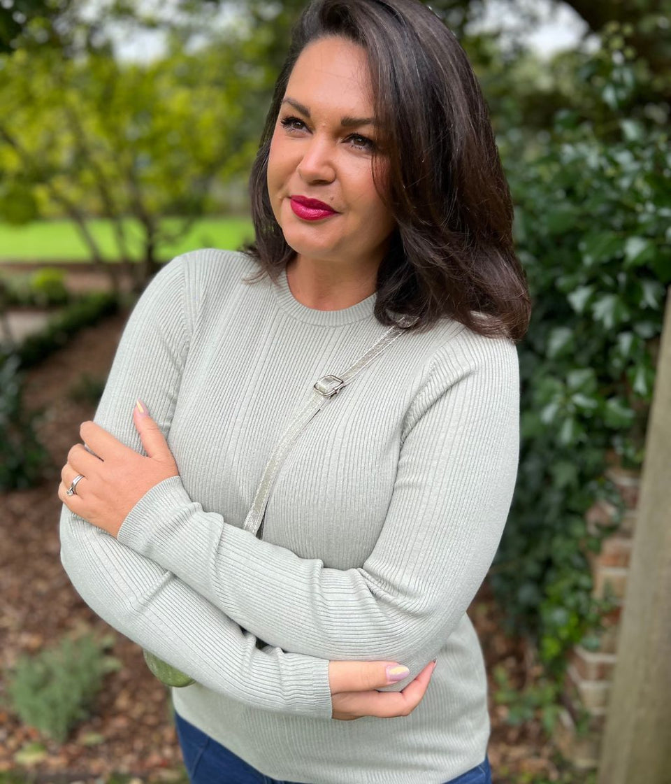 Sage Ribbed Crew Neck Jumper