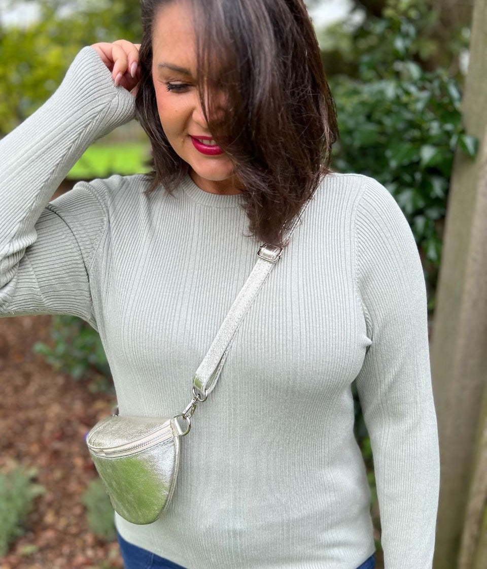 Sage Ribbed Crew Neck Jumper