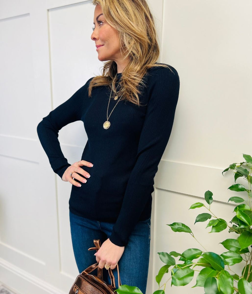Navy Ribbed Crew Neck Jumper