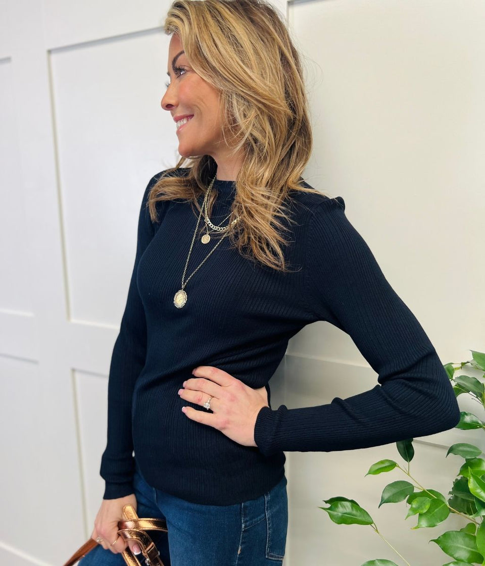 Navy Ribbed Crew Neck Jumper