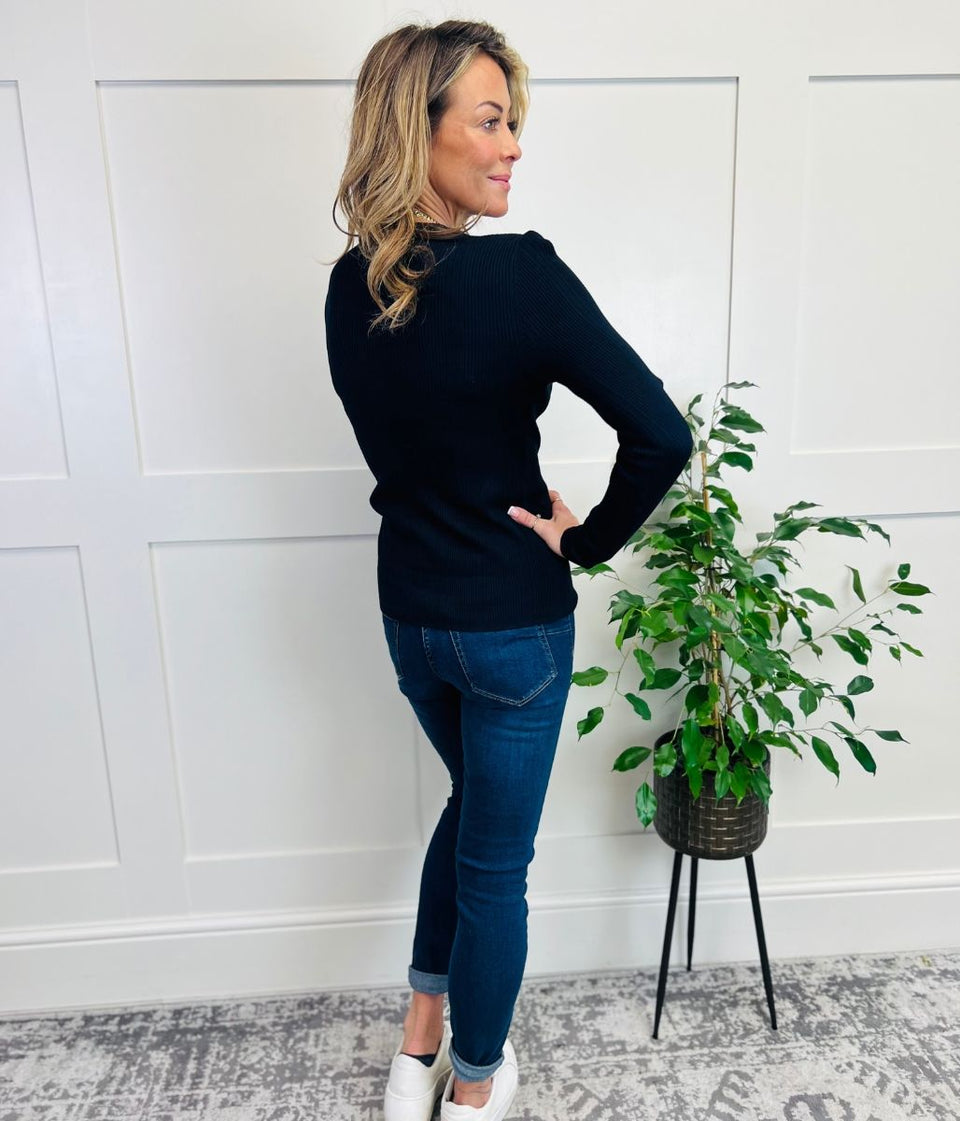 Navy Ribbed Crew Neck Jumper