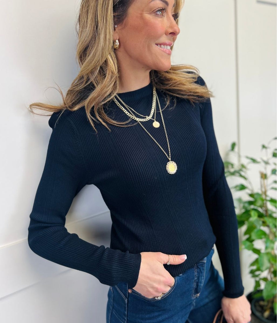 Navy Ribbed Crew Neck Jumper